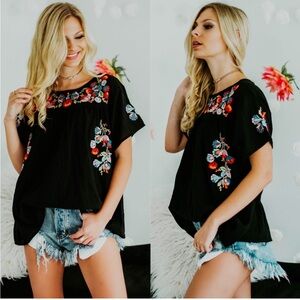 Embroidered floral boho top